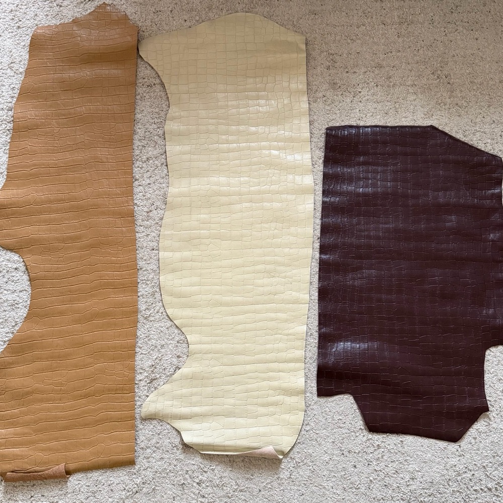 Tan Embossed Croco Pattern Leather Cuttings: brown, off white, deep burgundy
